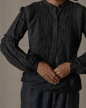 Pintuck Blouse Silk Linen in Ash Glaze