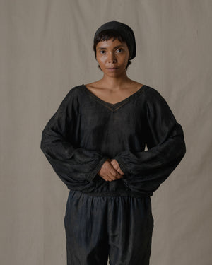 V-Neck Lace Blouse Khadi Silk inAsh Glaze O/S