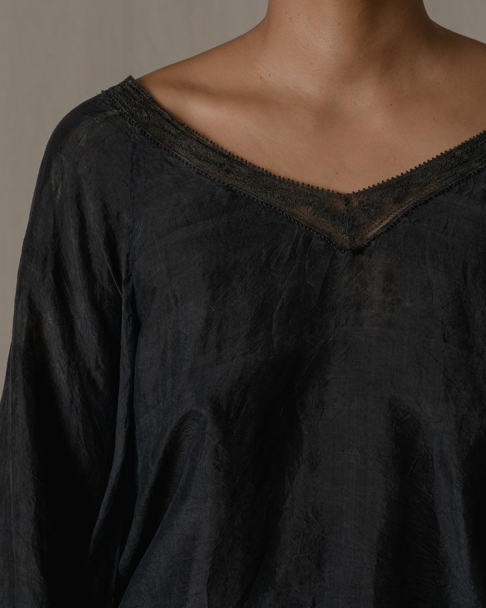 V-Neck Lace Blouse Khadi Silk inAsh Glaze O/S