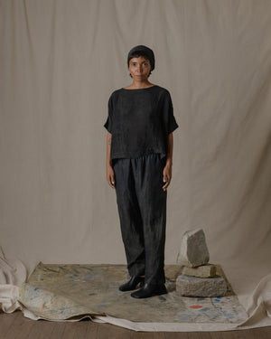 Boat Neck Short Sleeve Tee Khadi Silk in Ash Glaze