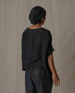 Boat Neck Short Sleeve Tee Khadi Silk in Ash Glaze