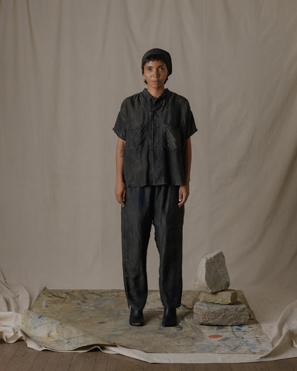 Shrunk Short Sleeve Shirt Khadi Silk in Ash Glaze