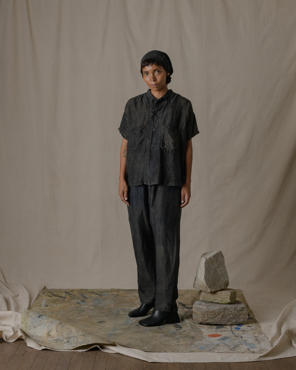 Shrunk Short Sleeve Shirt Khadi Silk in Ash Glaze