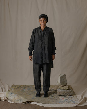 Stand Collar Shirt Dress Khadi Silk in Ash Glaze