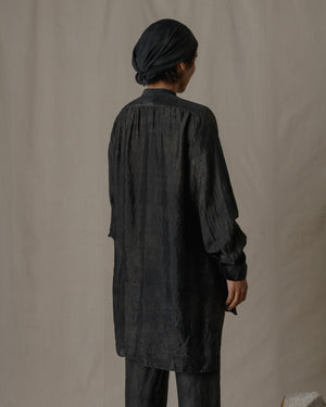 Stand Collar Shirt Dress Khadi Silk in Ash Glaze