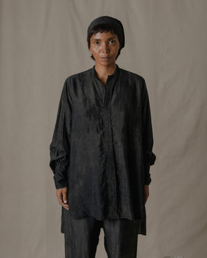 Stand Collar Shirt Dress Khadi Silk in Ash Glaze