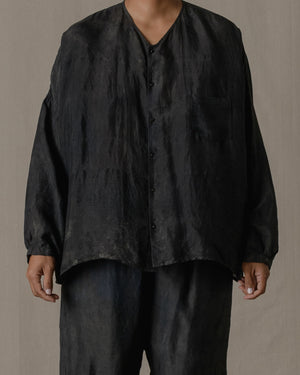 No Collar Shirt Wide Khadi Silk in Ash Glaze