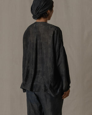 No Collar Shirt Wide Khadi Silk in Ash Glaze