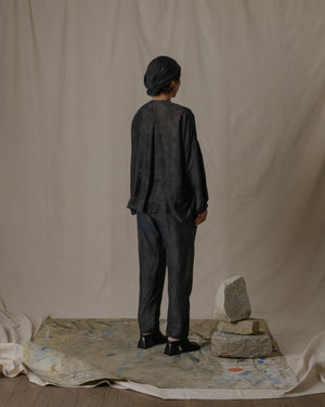 No Collar Shirt Wide Khadi Silk in Ash Glaze