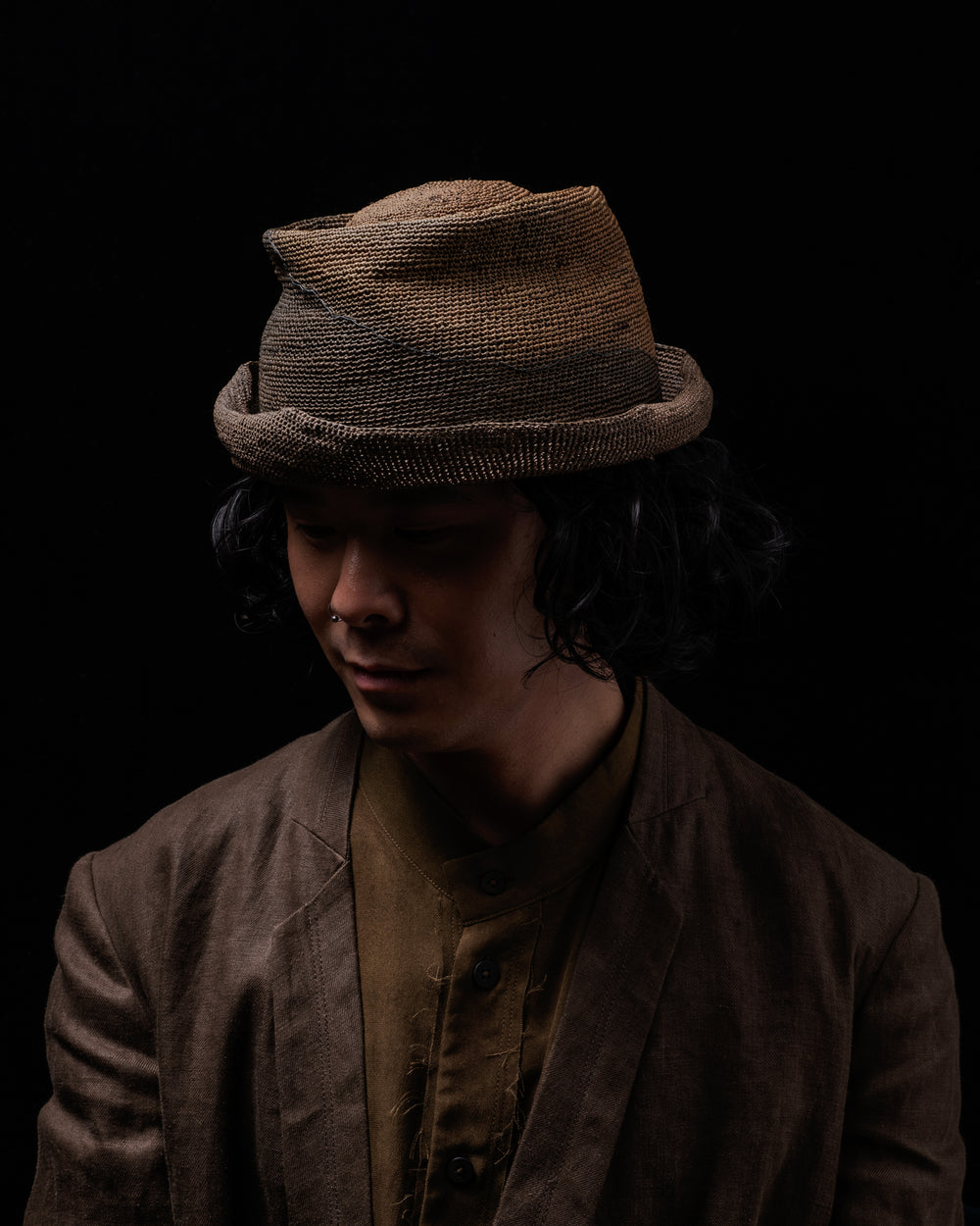 OOAK24 No. 194 Crocheted Toquilla Straw Hat Brown