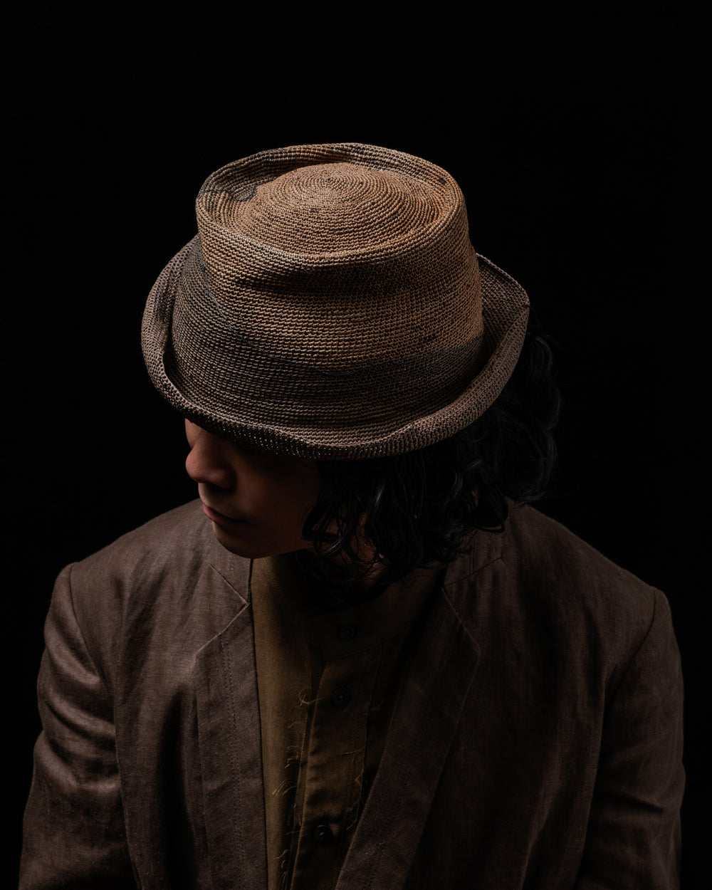 OOAK24 No. 194 Crocheted Toquilla Straw Hat Brown