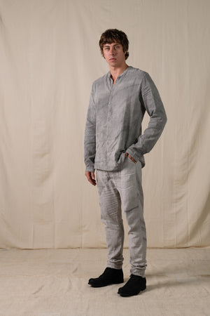 Front Panel Pants Cotton Linen Hand-dyed Grey