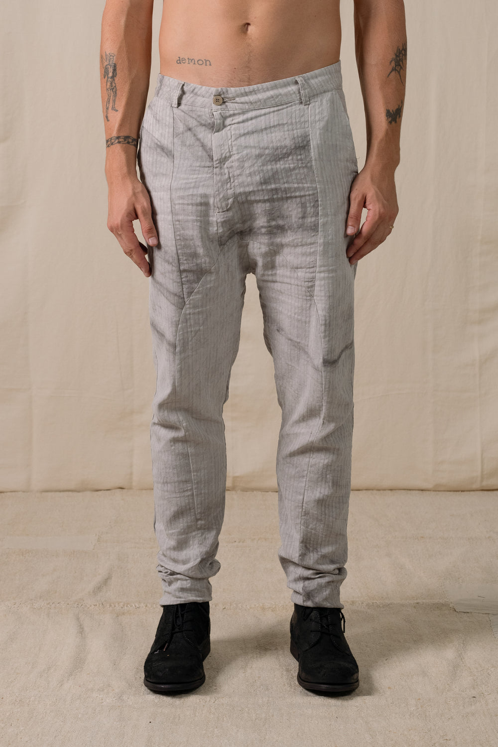 Front Panel Pants Cotton Linen Hand-dyed Grey