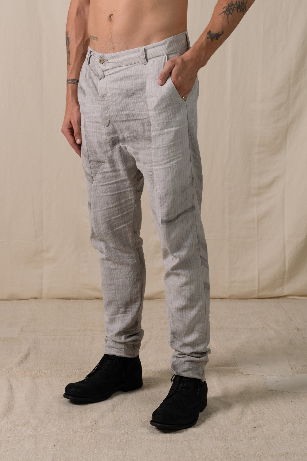 Front Panel Pants Cotton Linen Hand-dyed Grey