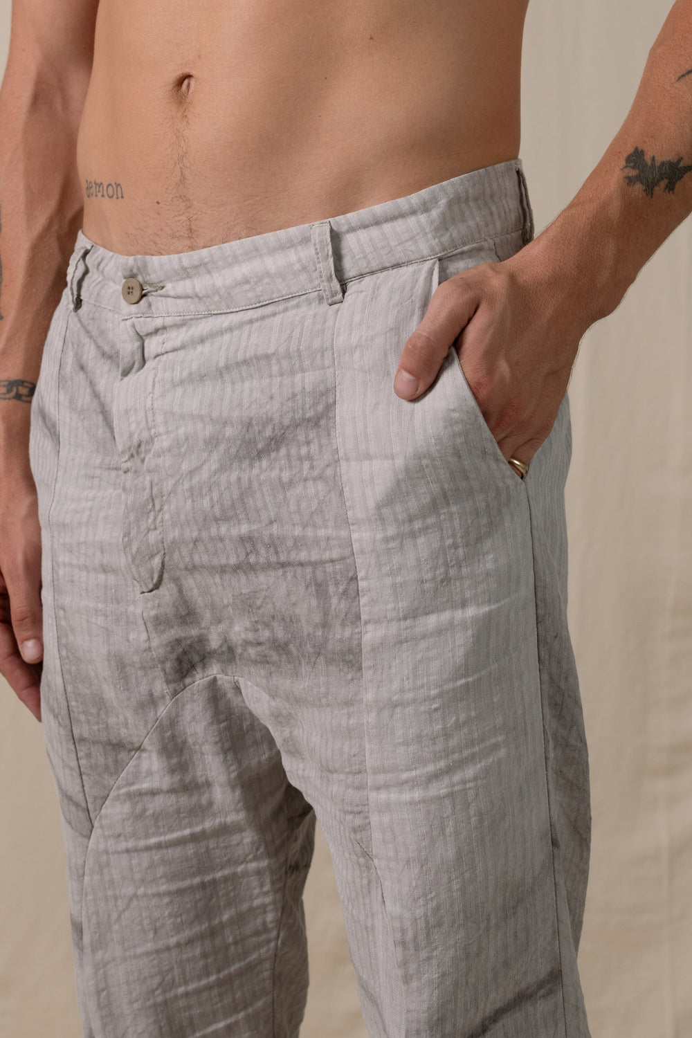 Front Panel Pants Cotton Linen Hand-dyed Grey