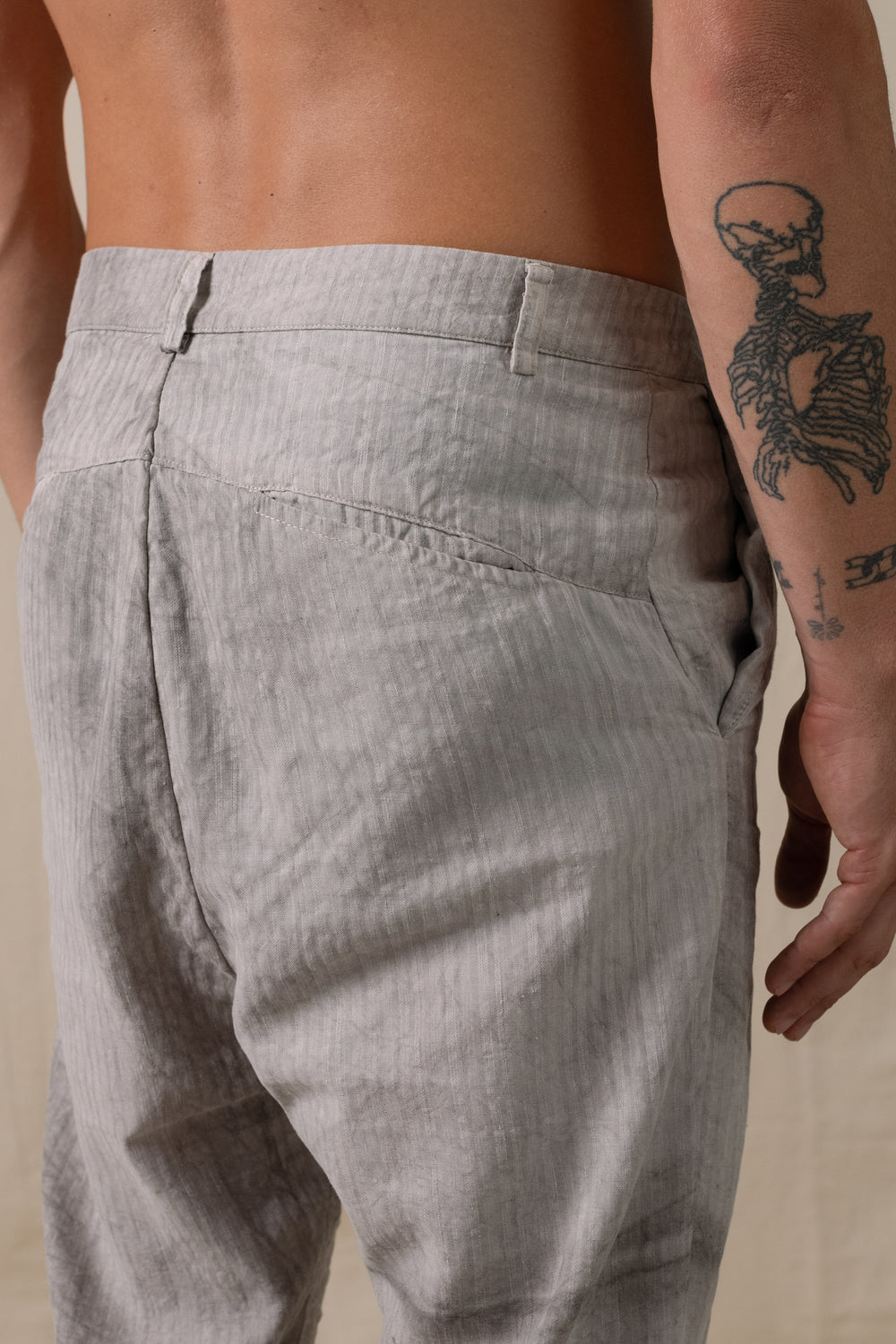Front Panel Pants Cotton Linen Hand-dyed Grey