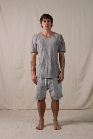Central Back Seam Cotton Linen T Shirt Hand-dyed Grey
