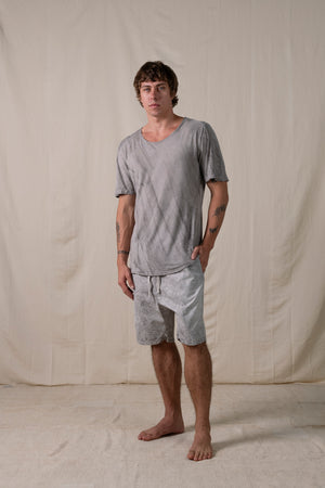Central Back Seam Cotton Linen T Shirt Hand-dyed Grey