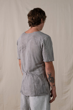 Central Back Seam Cotton Linen T Shirt Hand-dyed Grey