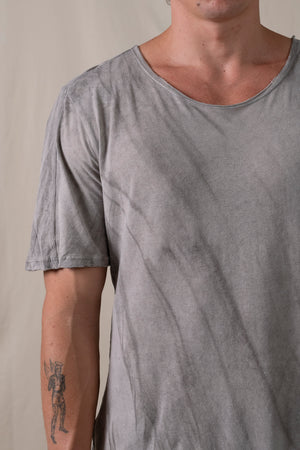 Central Back Seam Cotton Linen T Shirt Hand-dyed Grey