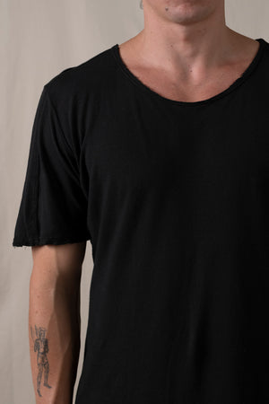 Central Back Seam Cotton Linen T Shirt Black