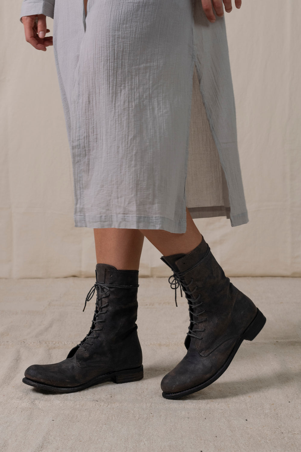 Womens High Lace Up Boot Dark Grey Brown