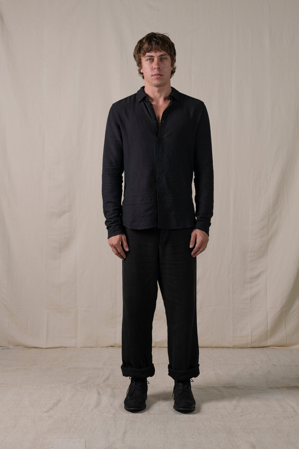 Regular Shirt Cotton Linen Black