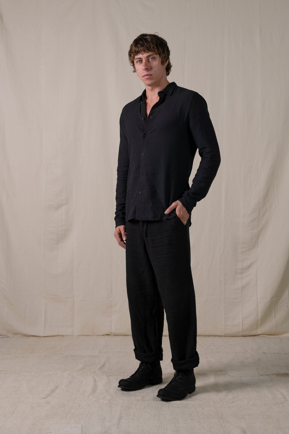 Regular Shirt Cotton Linen Black