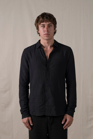 Regular Shirt Cotton Linen Black