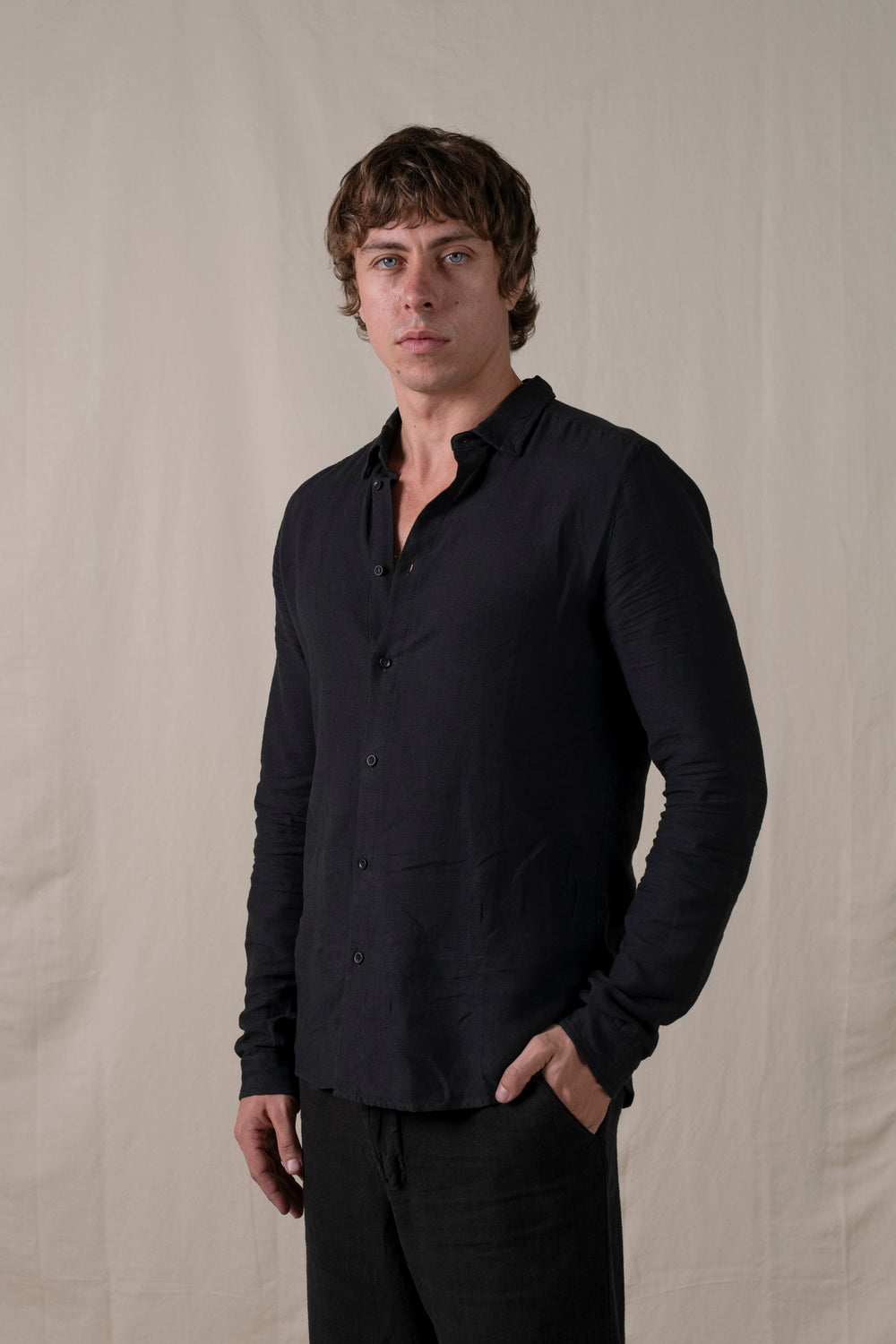 Regular Shirt Cotton Linen Black