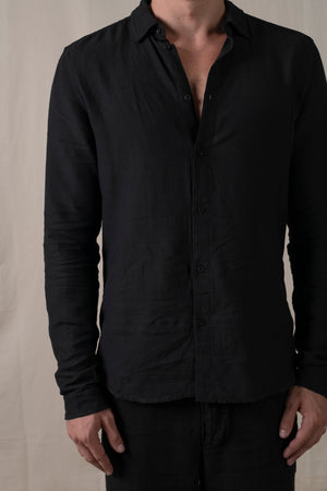 Regular Shirt Cotton Linen Black