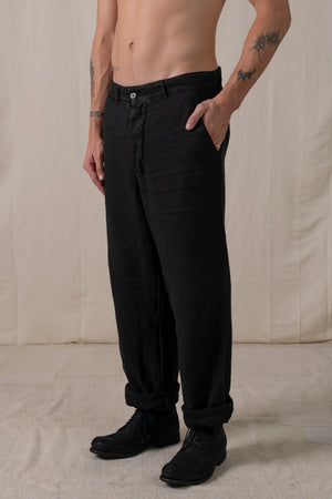Back Buckle Pants Linen Black