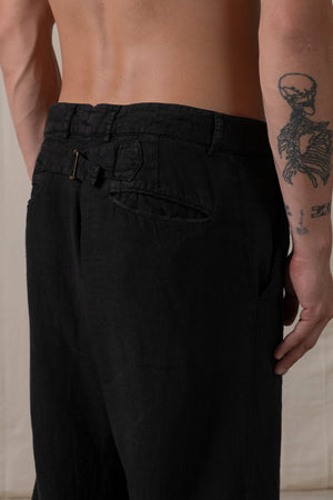 Back Buckle Pants Linen Black