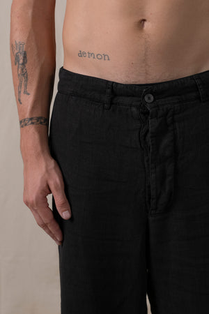 Back Buckle Pants Linen Black