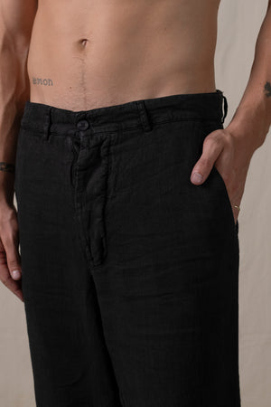 Back Buckle Pants Linen Black