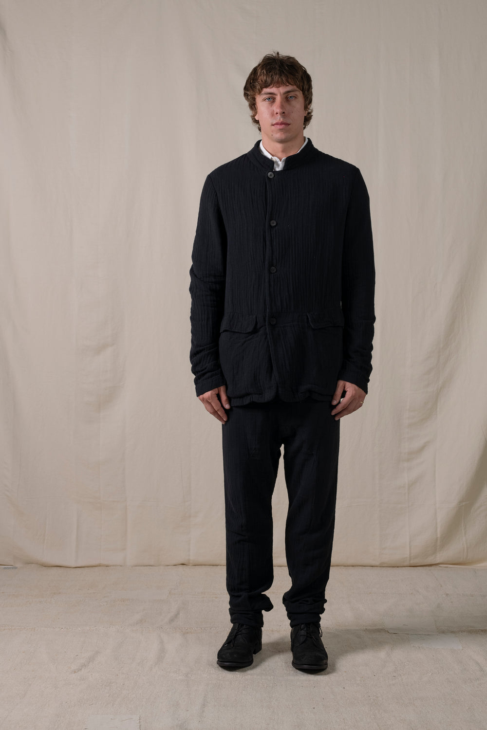 Front Panel Pants Cotton Black