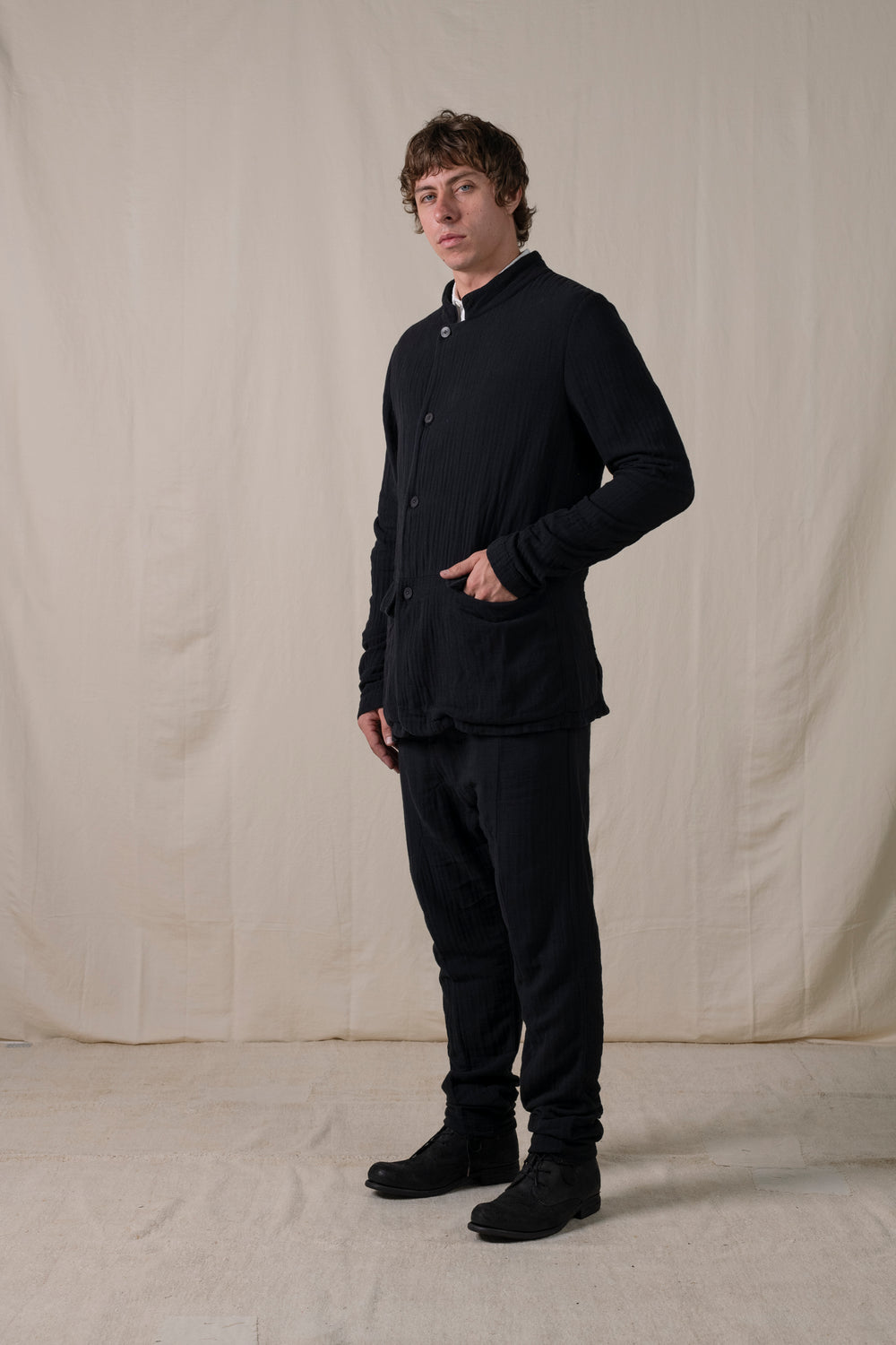 Front Panel Pants Cotton Black