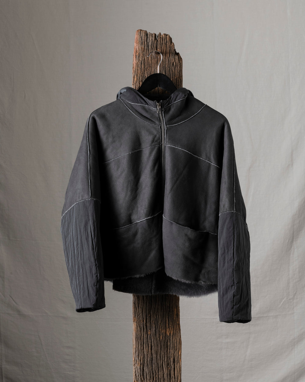 Hooded Leather Jacket Anthracite