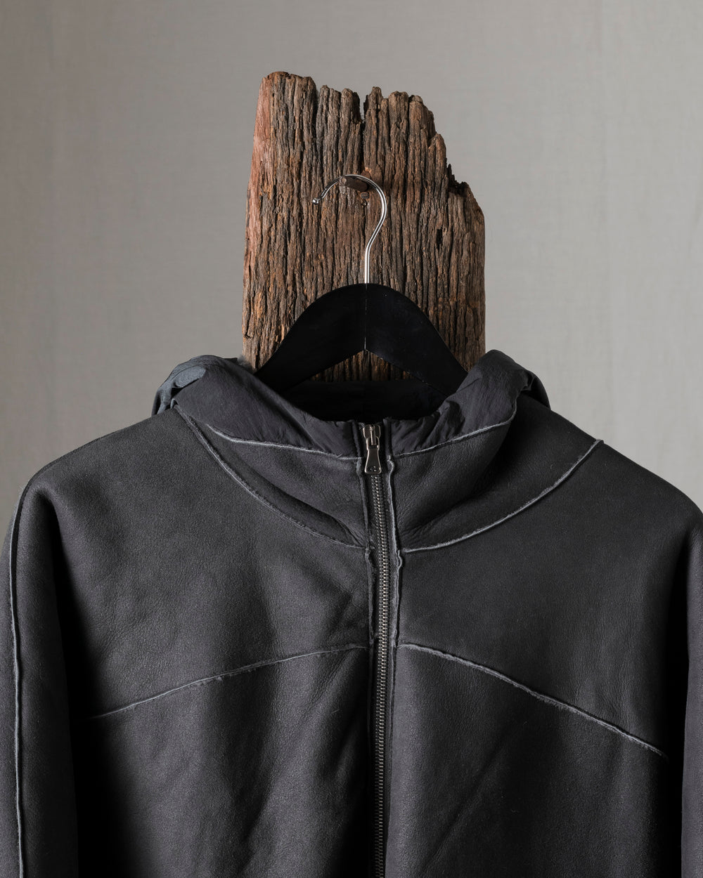 Hooded Leather Jacket Anthracite