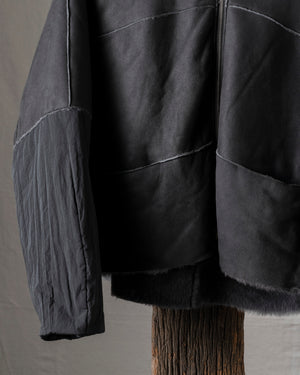 Hooded Leather Jacket Anthracite