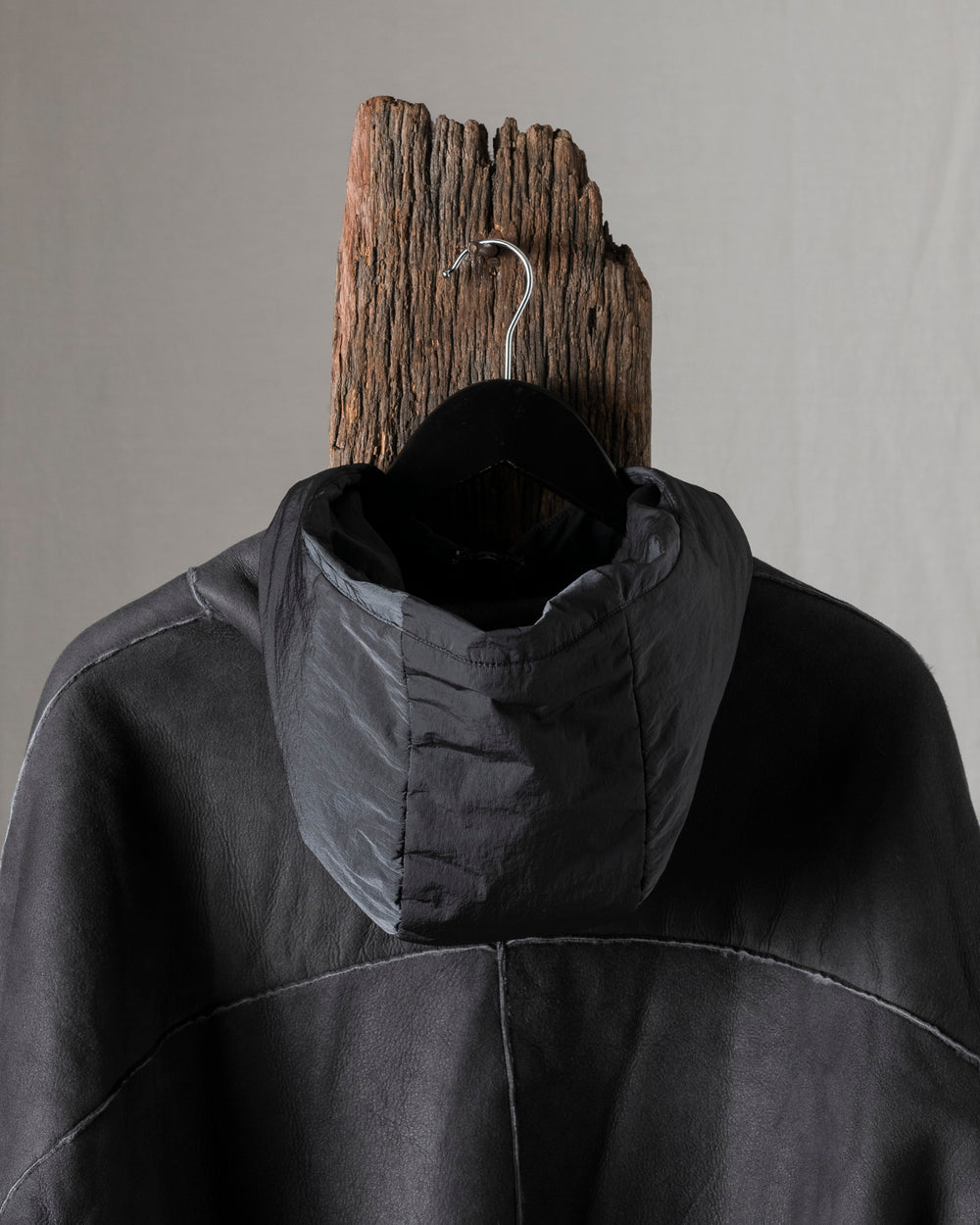 Hooded Leather Jacket Anthracite