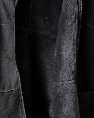 Hooded Leather Jacket Anthracite