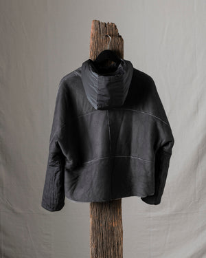 Hooded Leather Jacket Anthracite