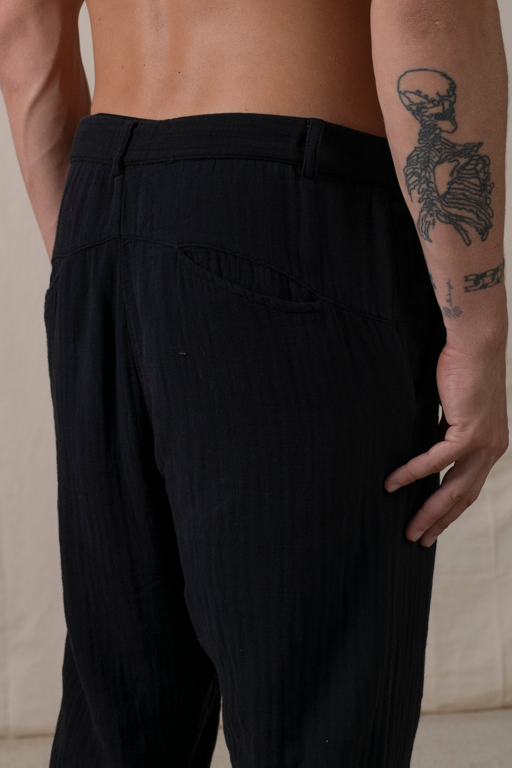 Front Panel Pants Cotton Black