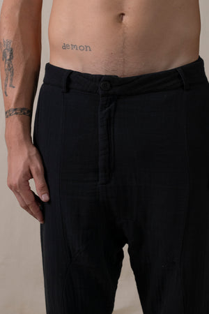 Front Panel Pants Cotton Black