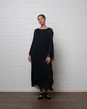 Crinkle Chiffon Tunic with Raw Hems Black