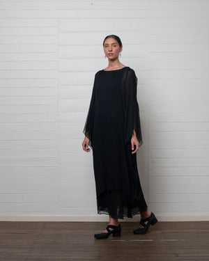 Crinkle Chiffon Tunic with Raw Hems Black