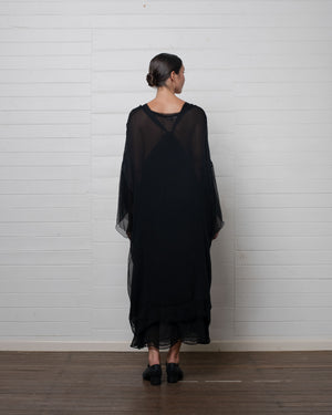 Crinkle Chiffon Tunic with Raw Hems Black