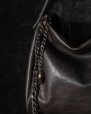 Paula Shoulder Bag Leather Brown w/ Mesh Handle