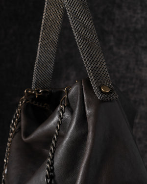 Paula Shoulder Bag Leather Brown w/ Mesh Handle